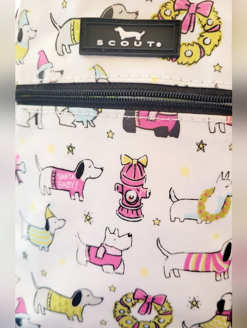 Scout White Crossbody Bag with Dog Holiday Print - Picture 2 of 3
